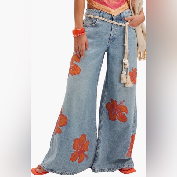 Free People Palisades Flower Power Wide Leg Jeans Size 30 - Picture 1 of 7